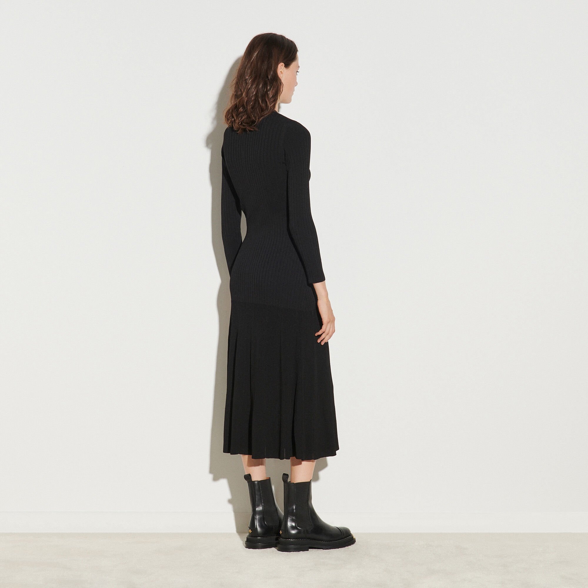 black dress with black cardigan