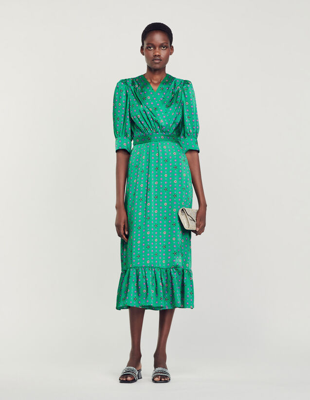 Printed satin dress Green / Pink US_Womens