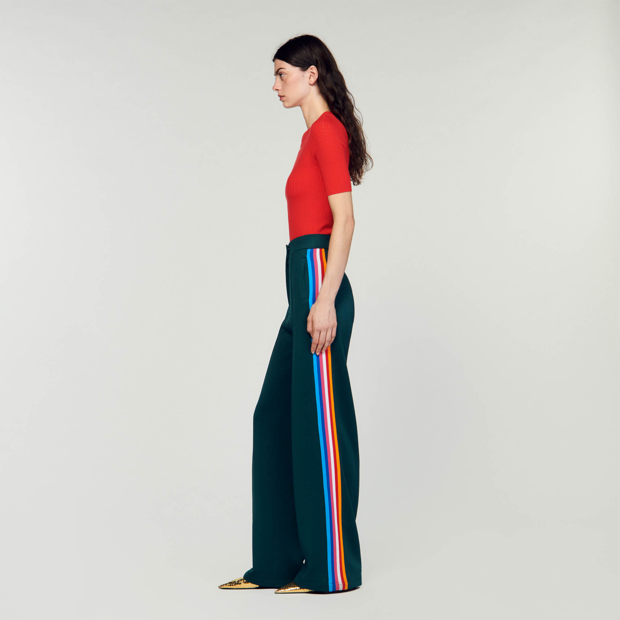 Wide sales striped trousers