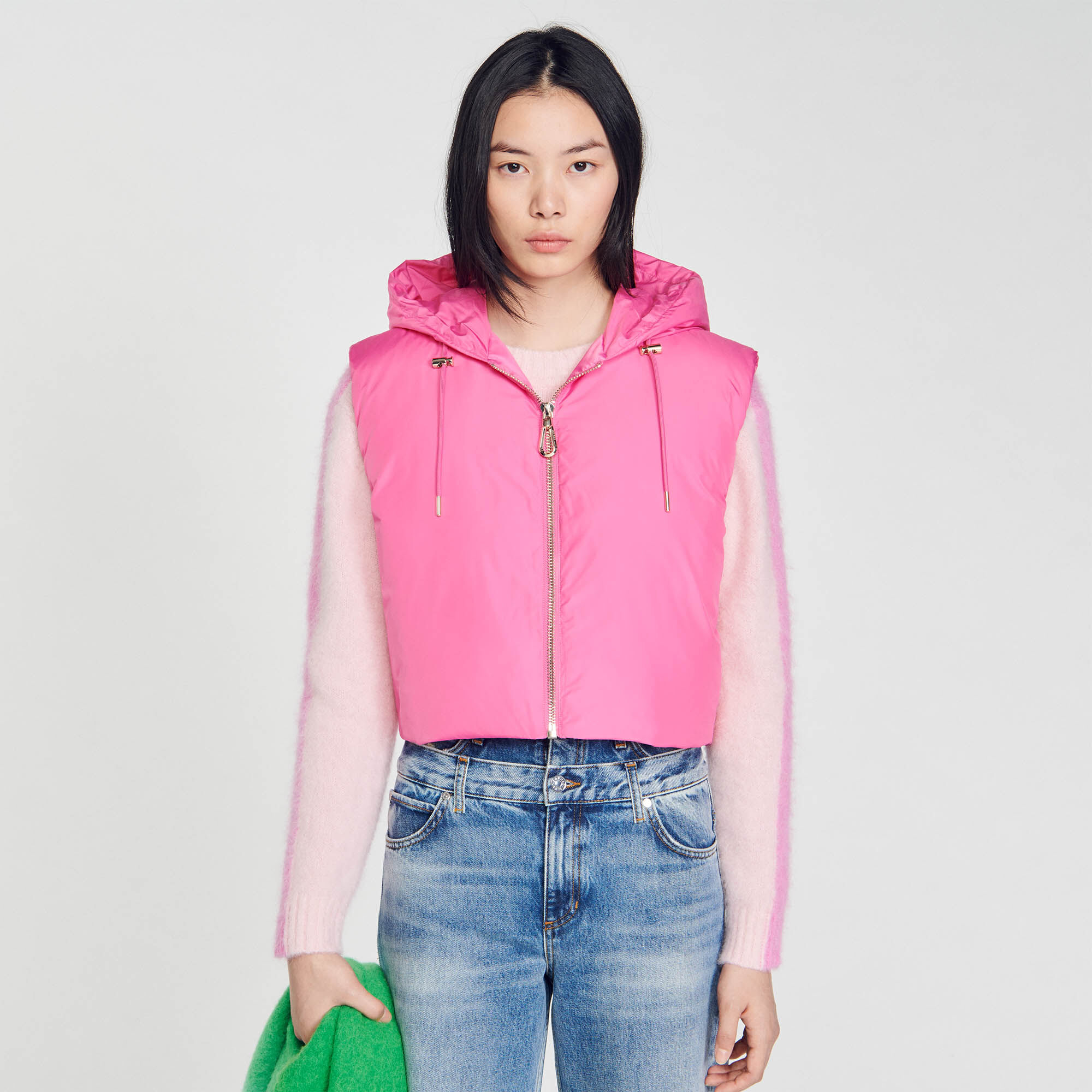 Pink sleeveless puffer jacket top