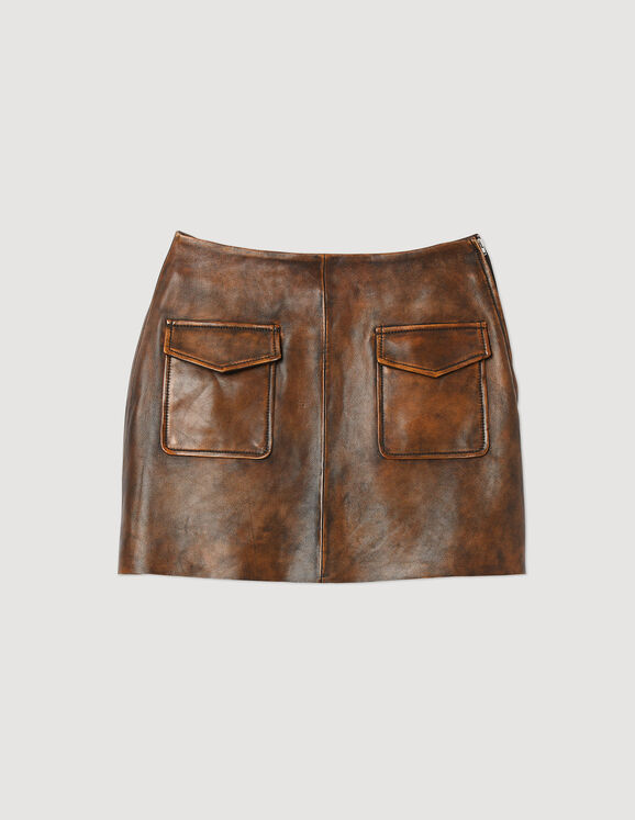 Louis Vuitton Button Waist Leather Mini Skirt BLACK. Size 42