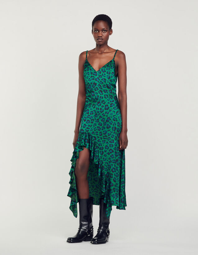 Leopard print slit dress Green US_Womens