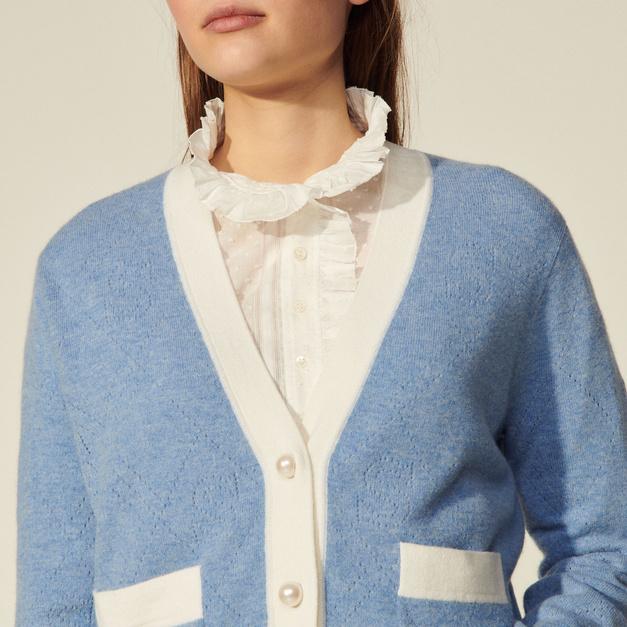 Pointelle knit cardigan sweater clearance