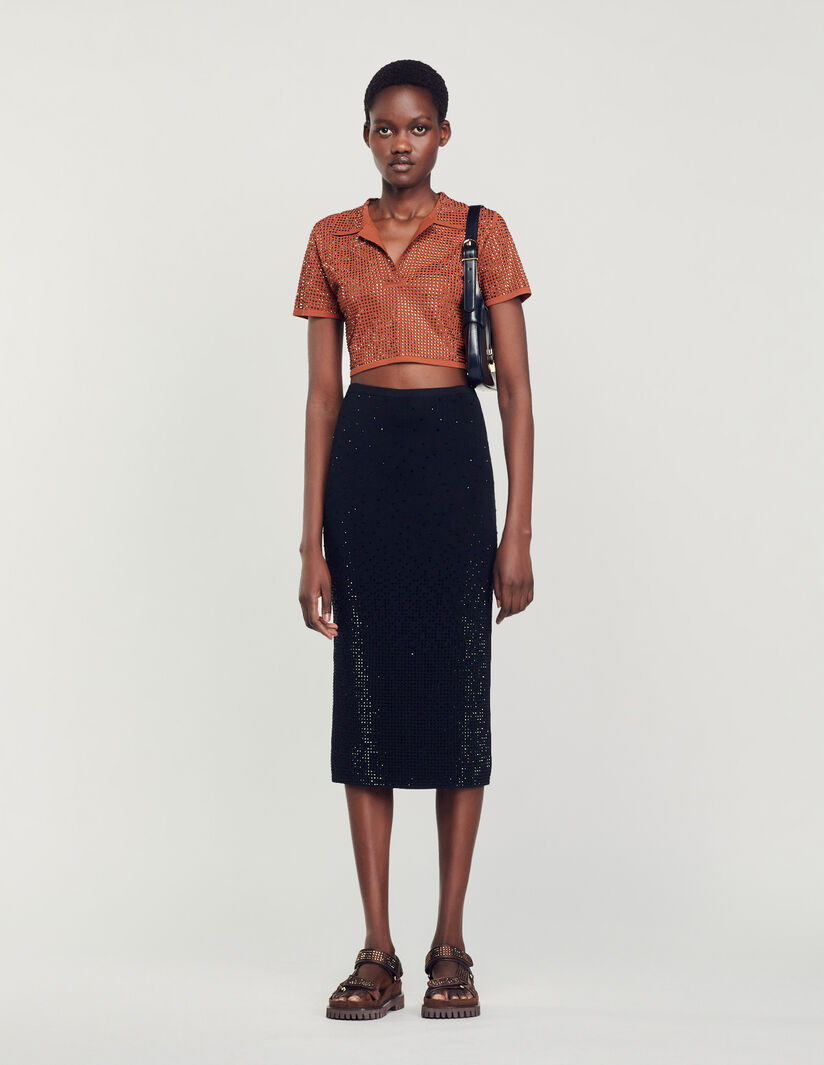 Sandro Rhinestone-embellished midi skirt