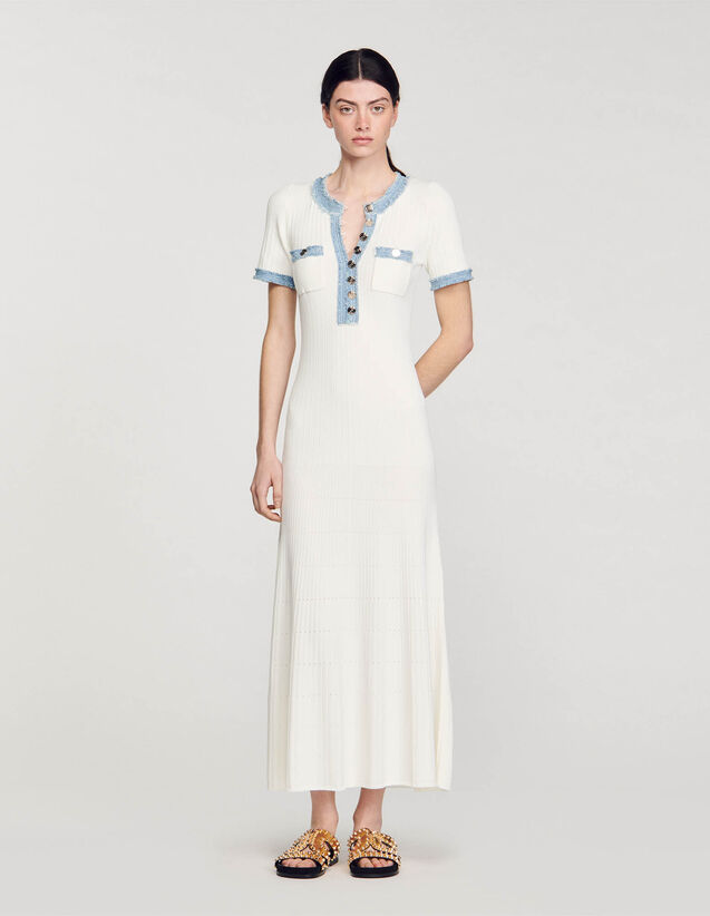 Knit and denim midi dress white US_Womens