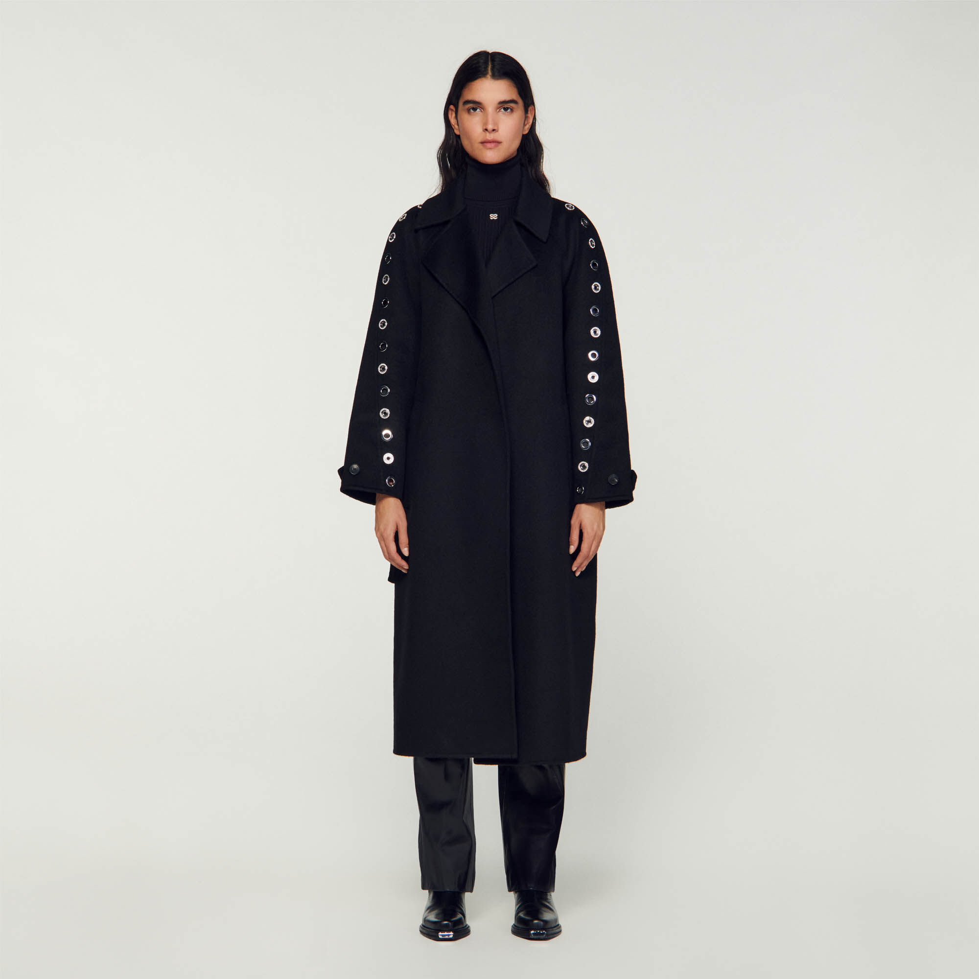 Sandro black hot sale wool coat