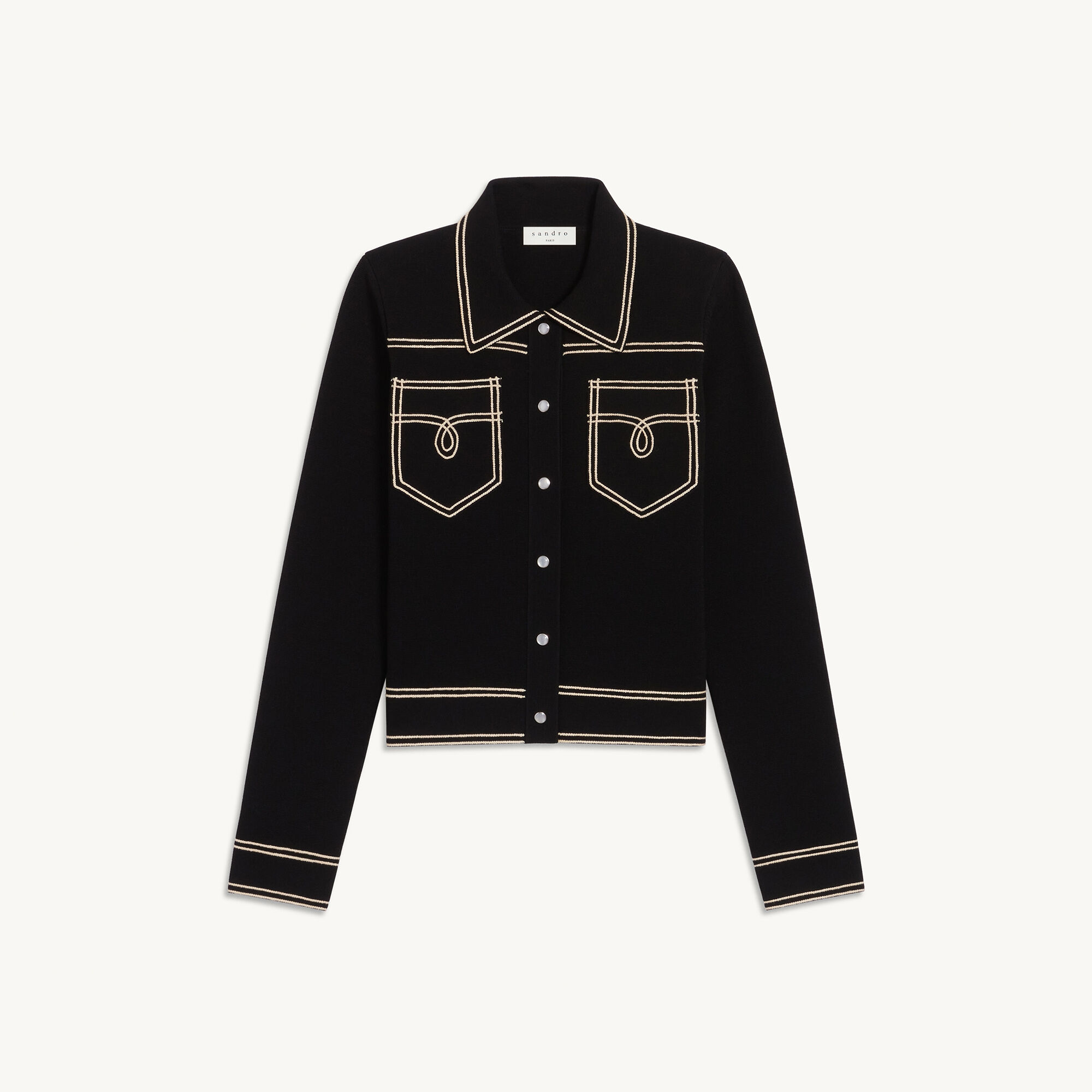 sandro cropped cardigan with topstitching