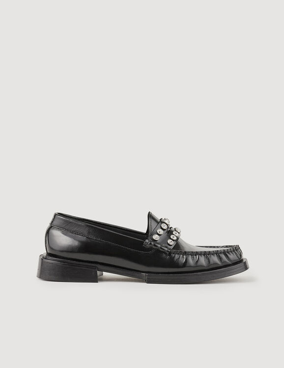 Leather loafers with rhinestones - Loafers | Sandro Paris