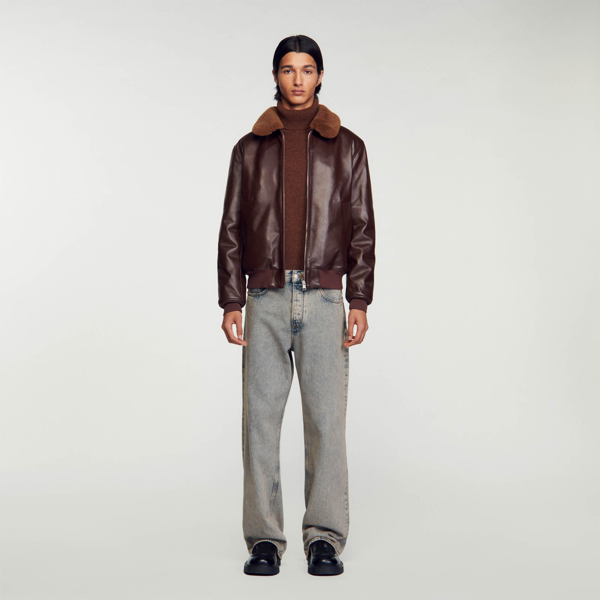 Sandro leather coat hot sale