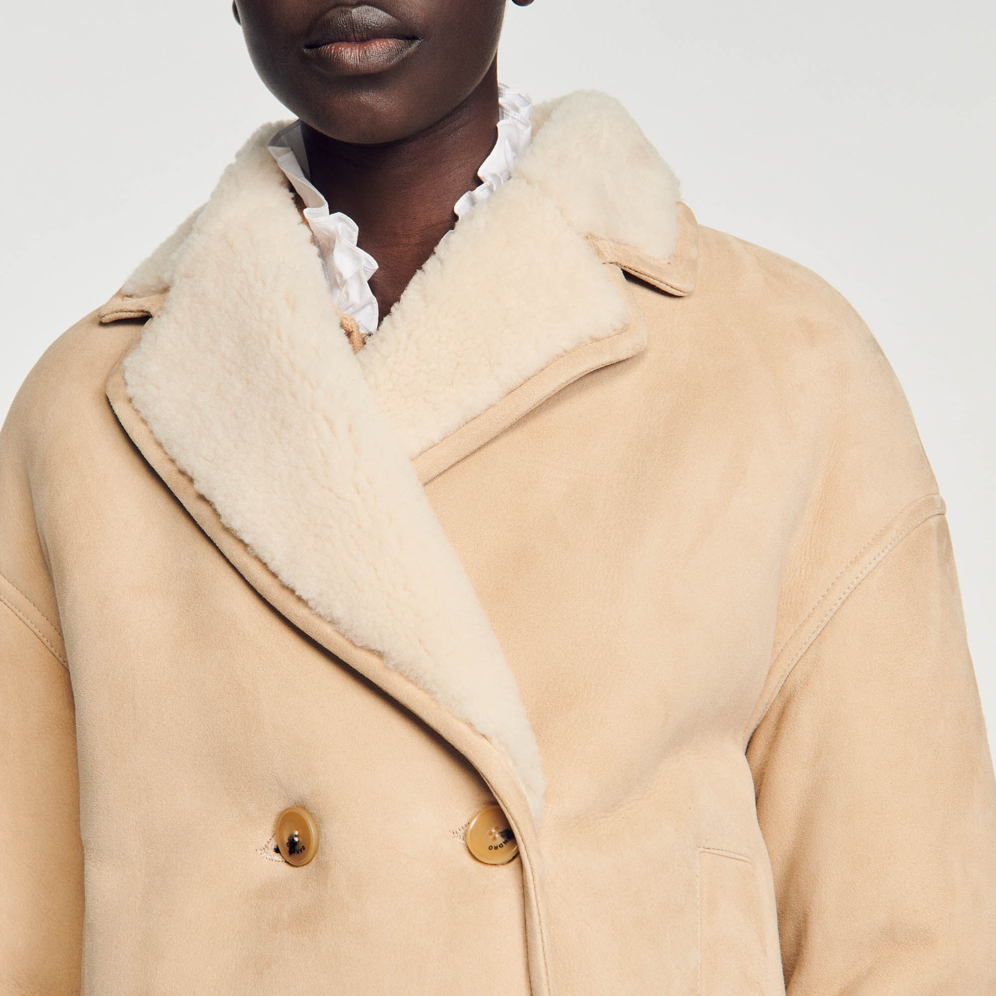 Thea Cropped shearling jacket Coats Sandro Paris