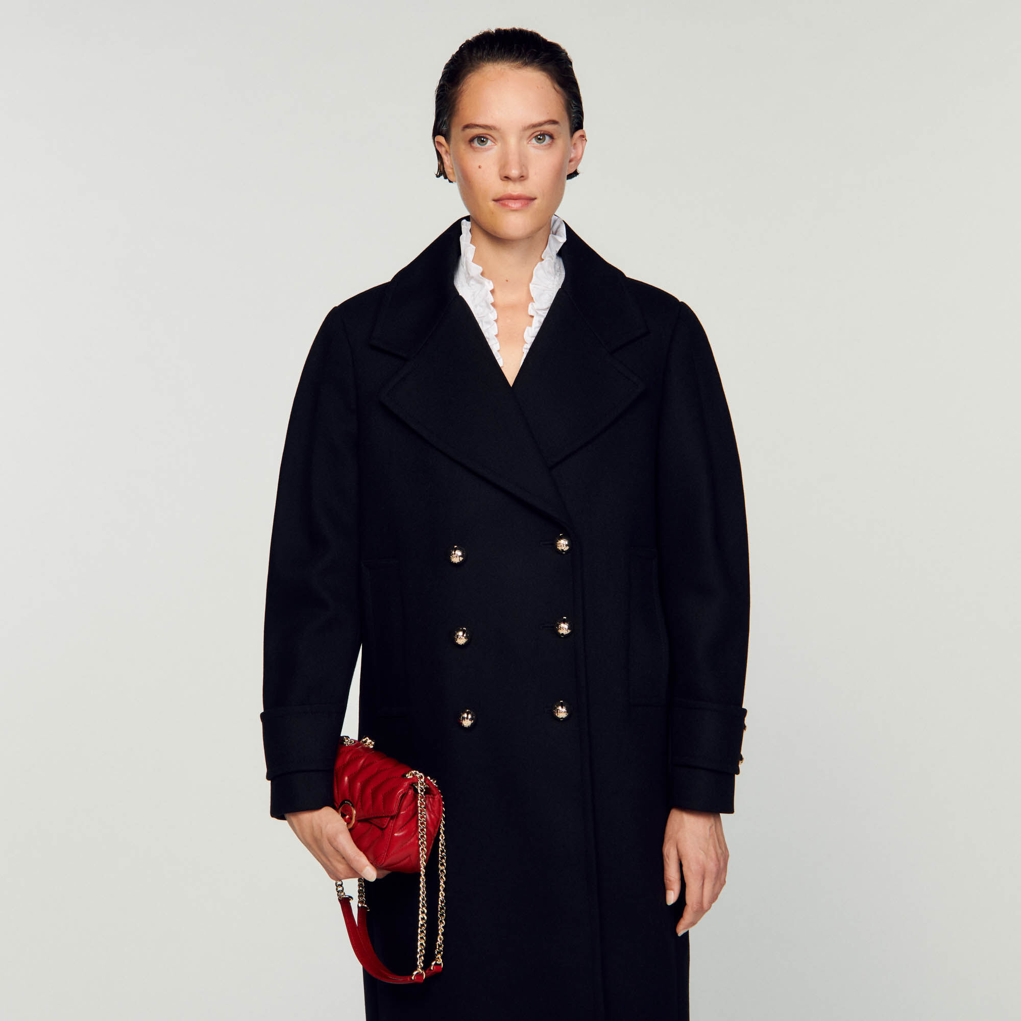Sandro wool coat with fancy cuffs sale