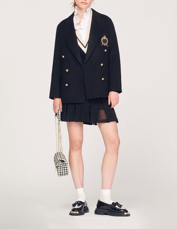 Wool blazer with a patch - Coats | Sandro Paris