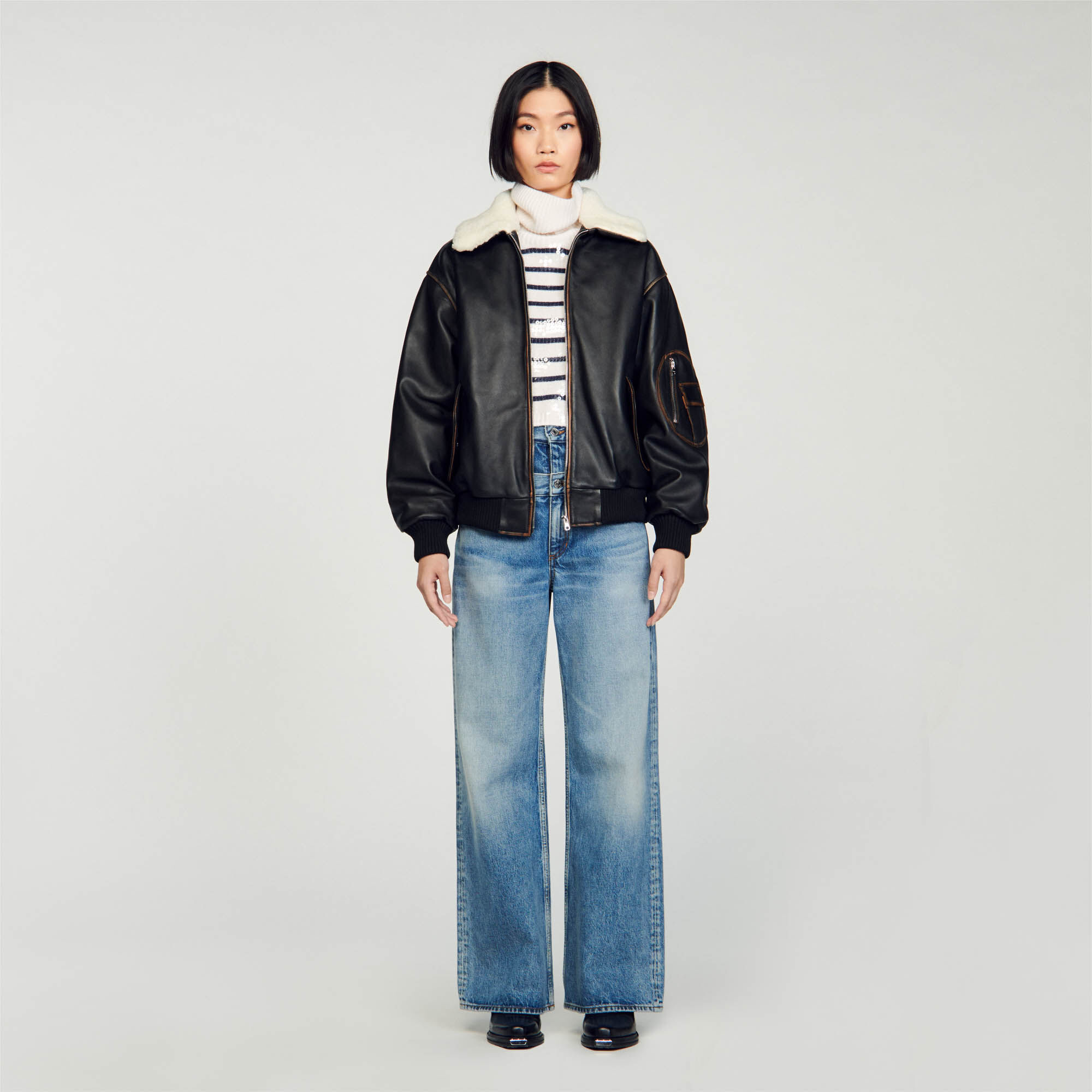 Sandro leather 2025 bomber jacket