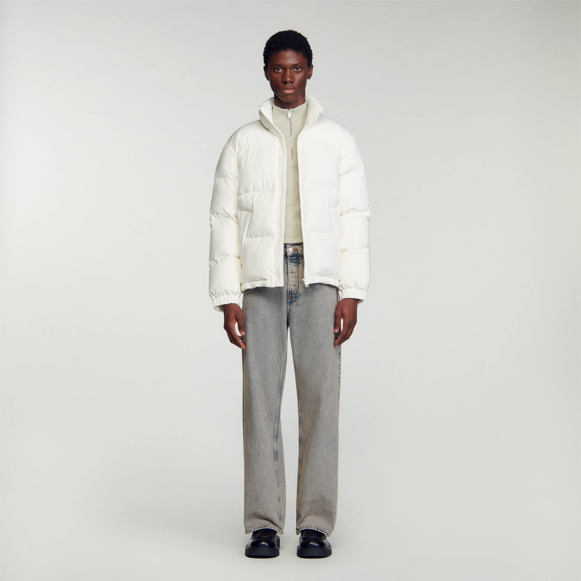 White Hoodie Long Puffer Jacket -- Madmext