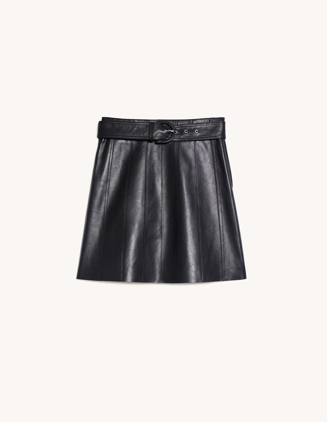 A-line skirt with leather cut-outs - Skirts | Sandro Paris