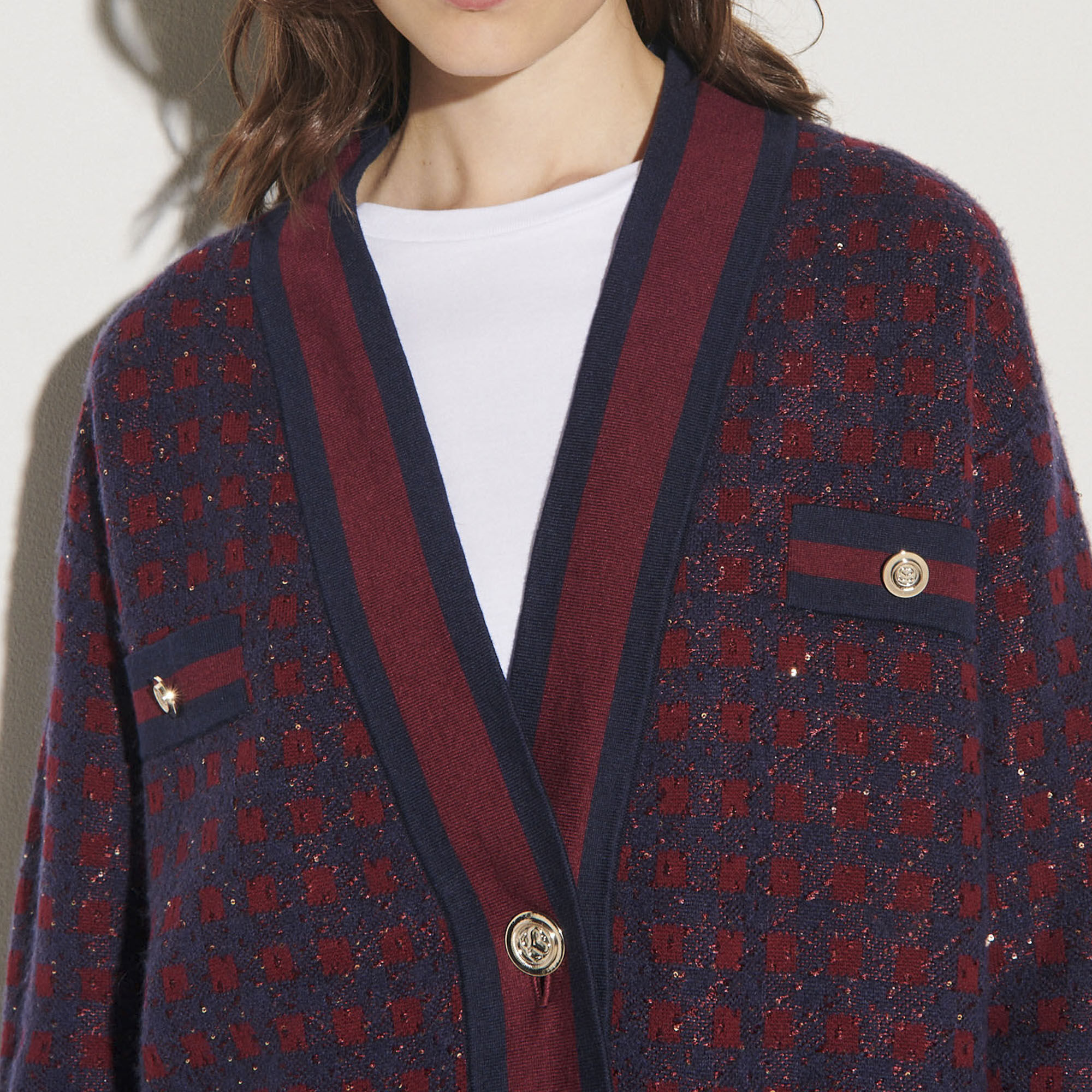 sandro jisou checked cardigan