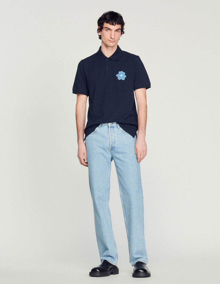 Sandro Flower embroidery polo shirt. 1