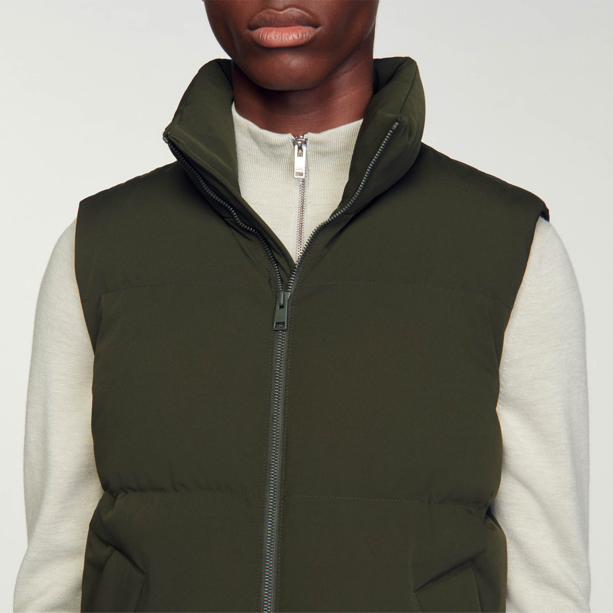 Sleeveless hooded khaki puffer jacket | The Kooples