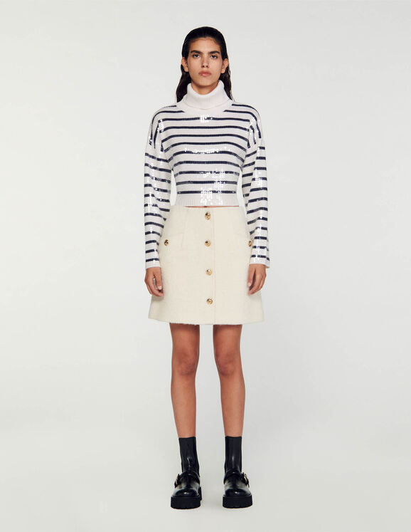 Sandro Women's Short Bouclé Fabric Skirt - White - Size 6