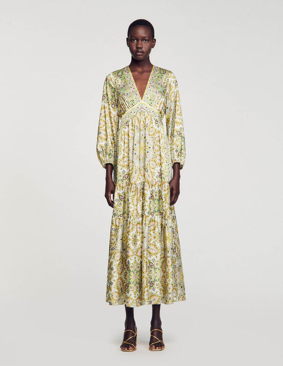 Scarf print maxi dress Ecru / Green US_Womens