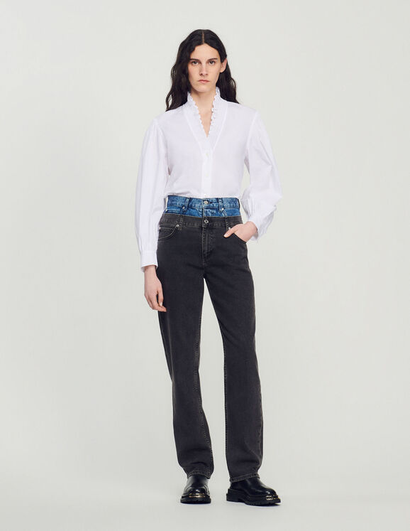 Lisandra Cotton shirt with fancy collar - Tops & Shirts | Sandro Paris