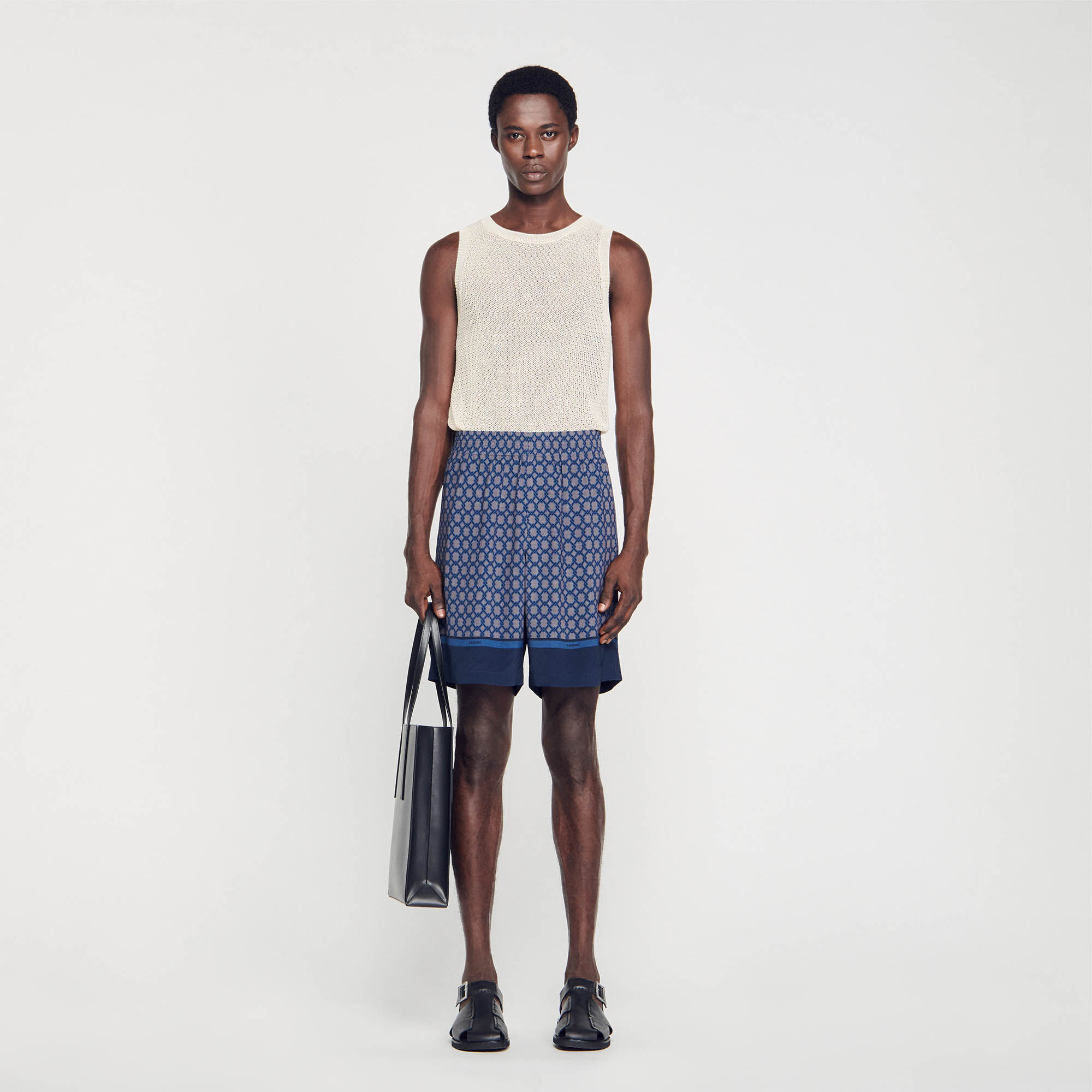 Short Patch En Cuir Jersey shorts Sandro Paris