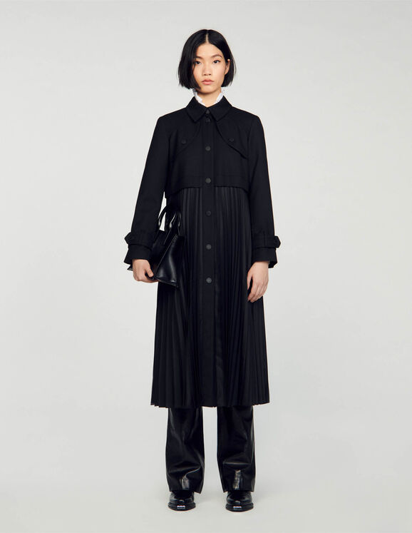 Pleated trench coat Black US_Womens