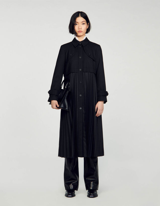 Pleated trench coat Black US_Womens