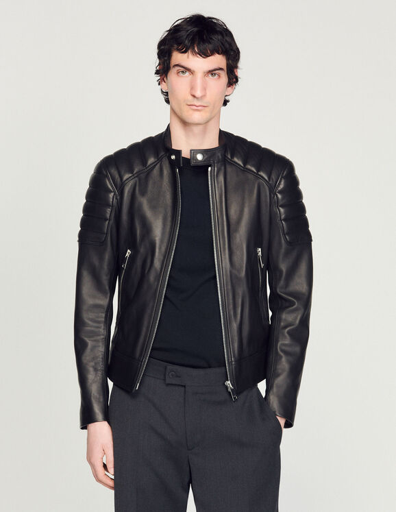 Leather jacket with quilted trims - Jackets | Sandro Paris