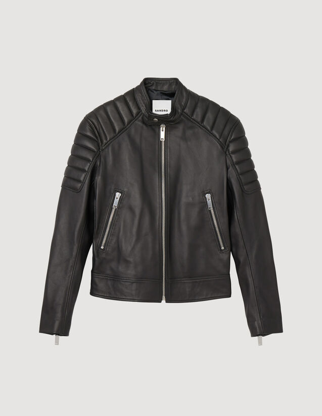 Leather jacket with quilted trims - Jackets | Sandro Paris