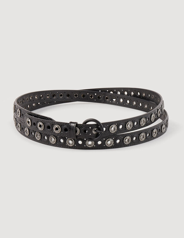 Leather belt with eyelets Black US_Womens