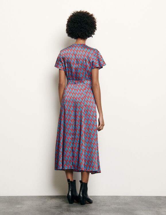 Long printed dress with tie fastening - Dresses | Sandro Paris