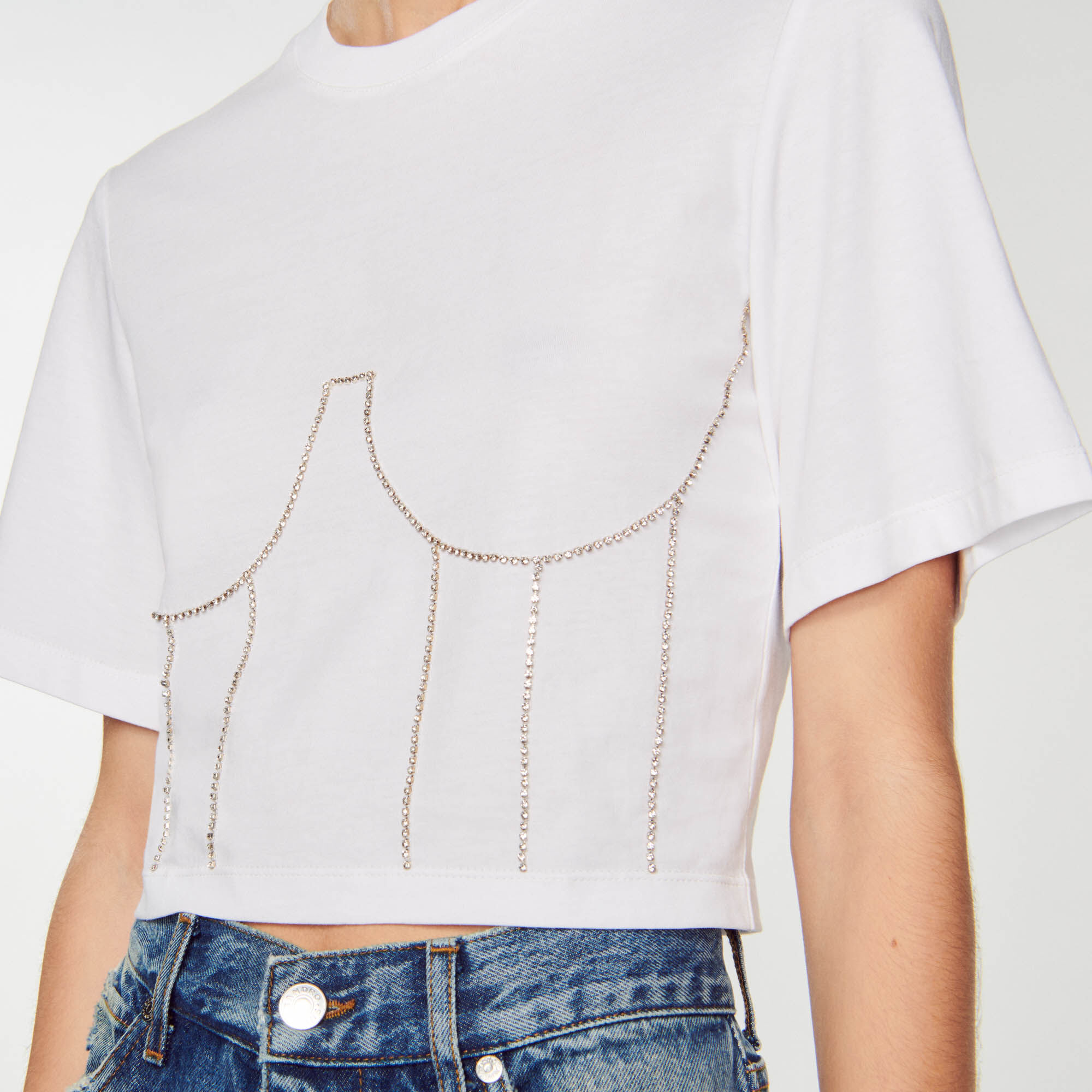 Strassy T shirt with rhinestone bustier design T shirts Sandro