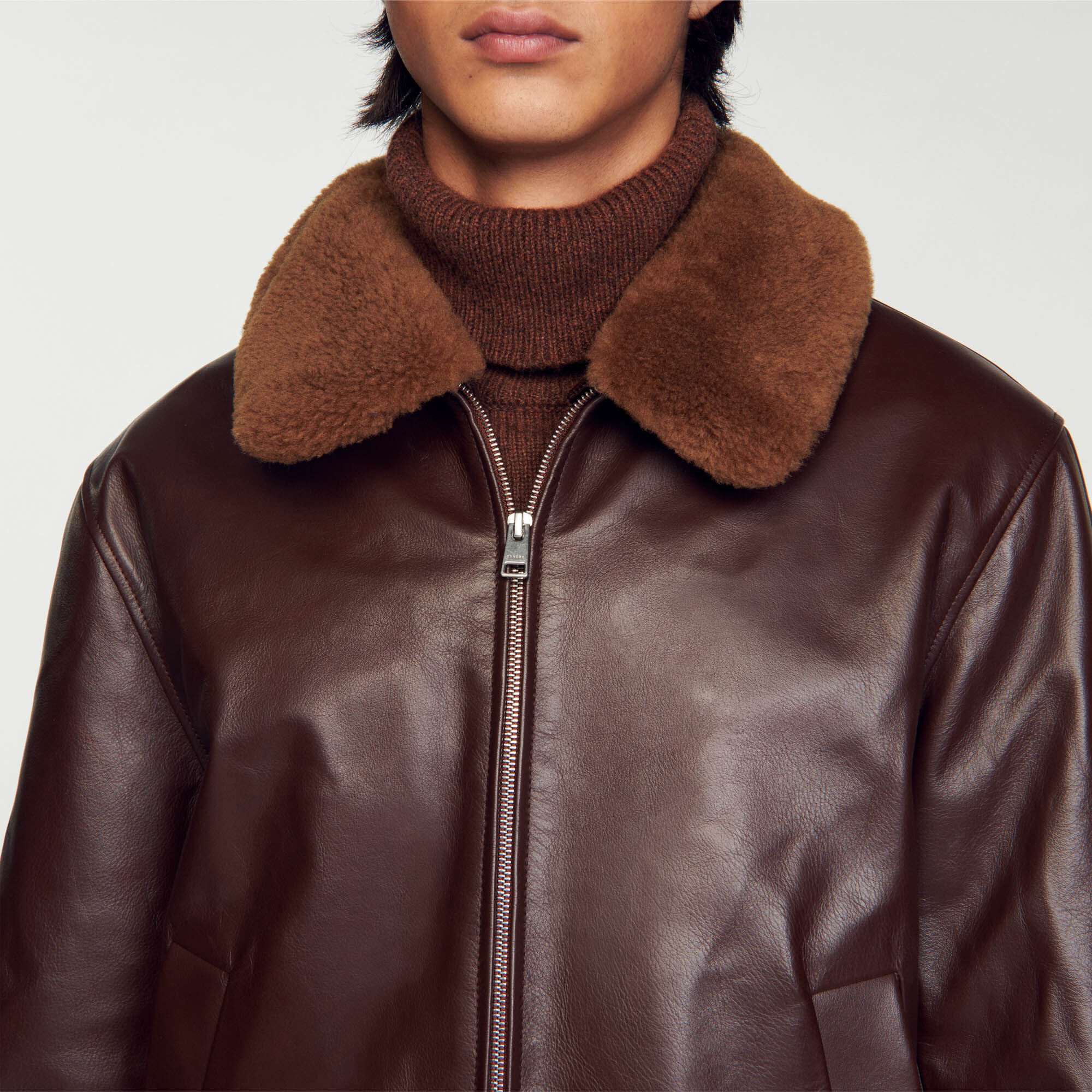 Sandro leather coat sales