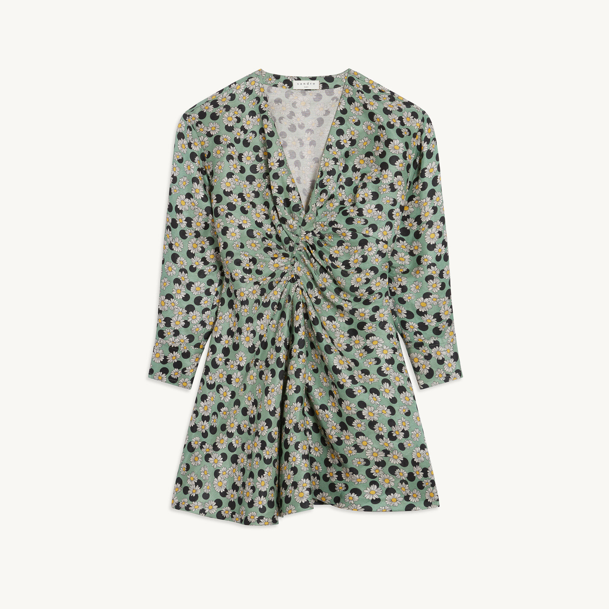 Sandro Short printed dress with gathers Select a size and