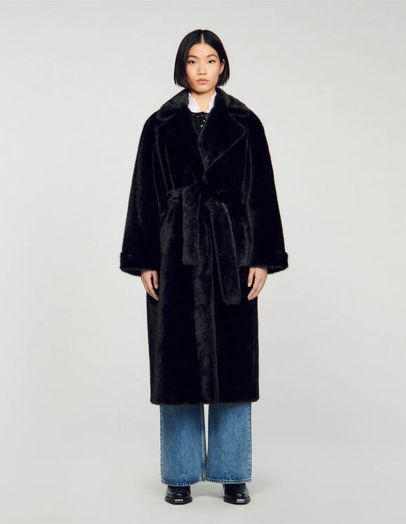 Long faux fur coat Black US_Womens