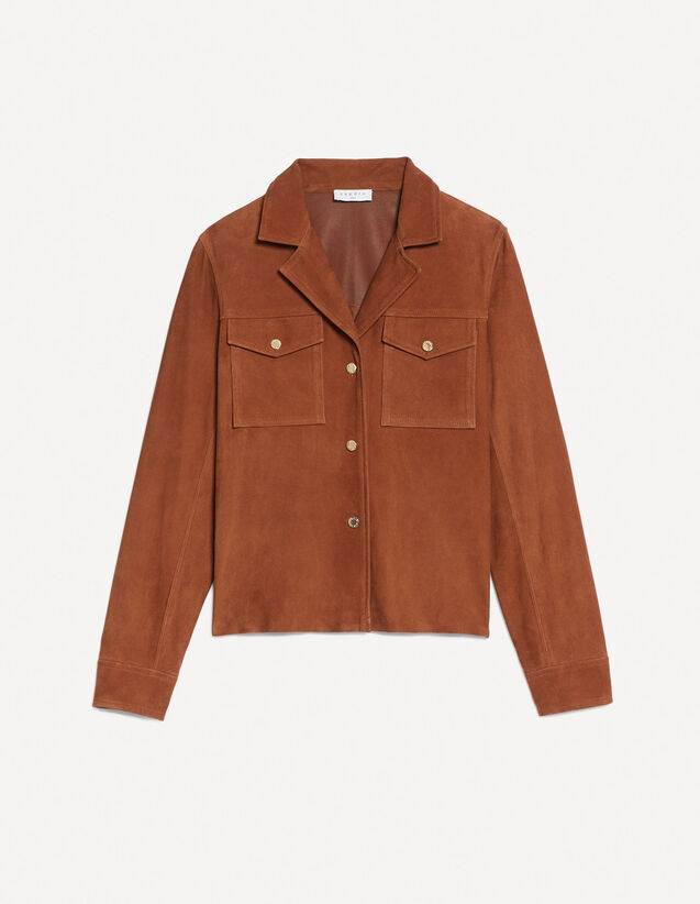 Suede jacket with gold-tone press studs - Jackets | Sandro Paris