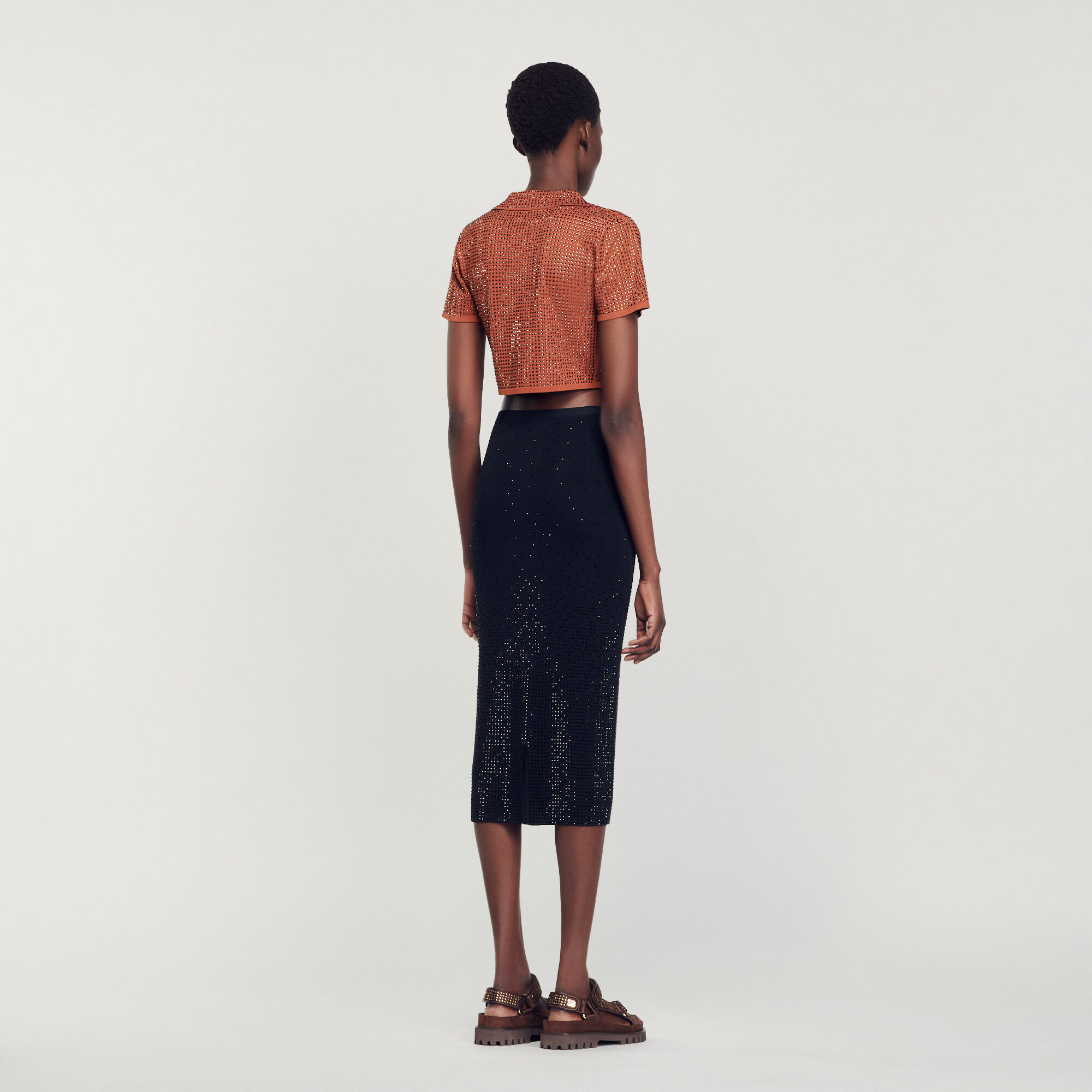 Sandro nooda leather midi skirt sale