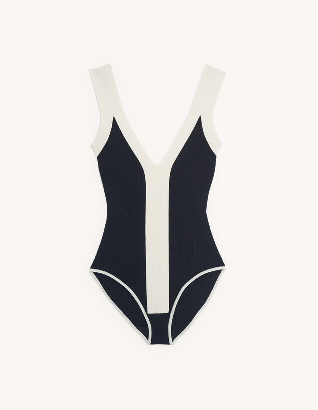 Sandro Two-tone knitted bodysuit with straps. 2