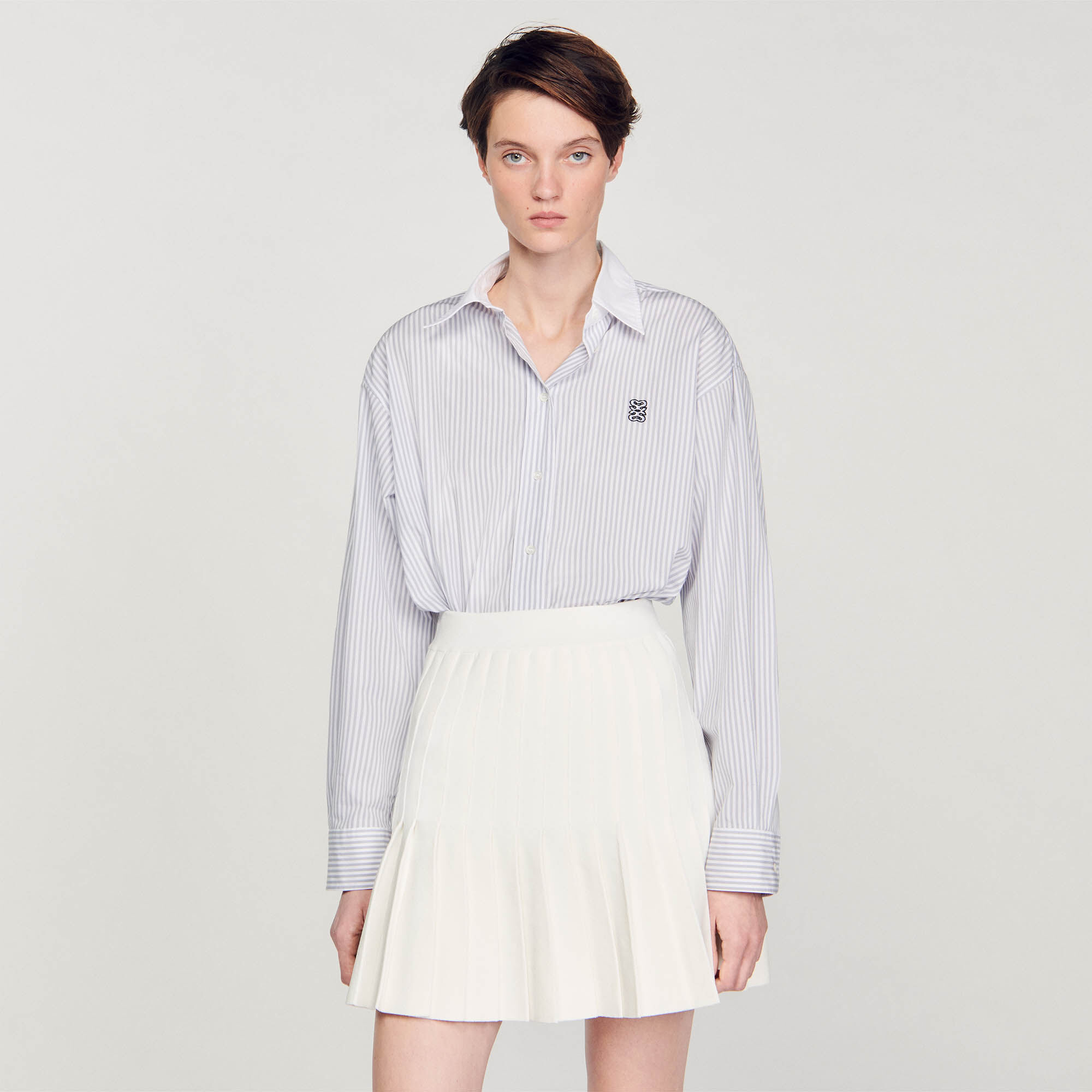 Sandro pleated-skirt metallic knitted dress hot sale