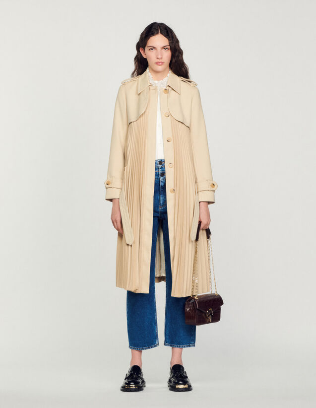 Pleated trench coat with belt Beige US_Womens