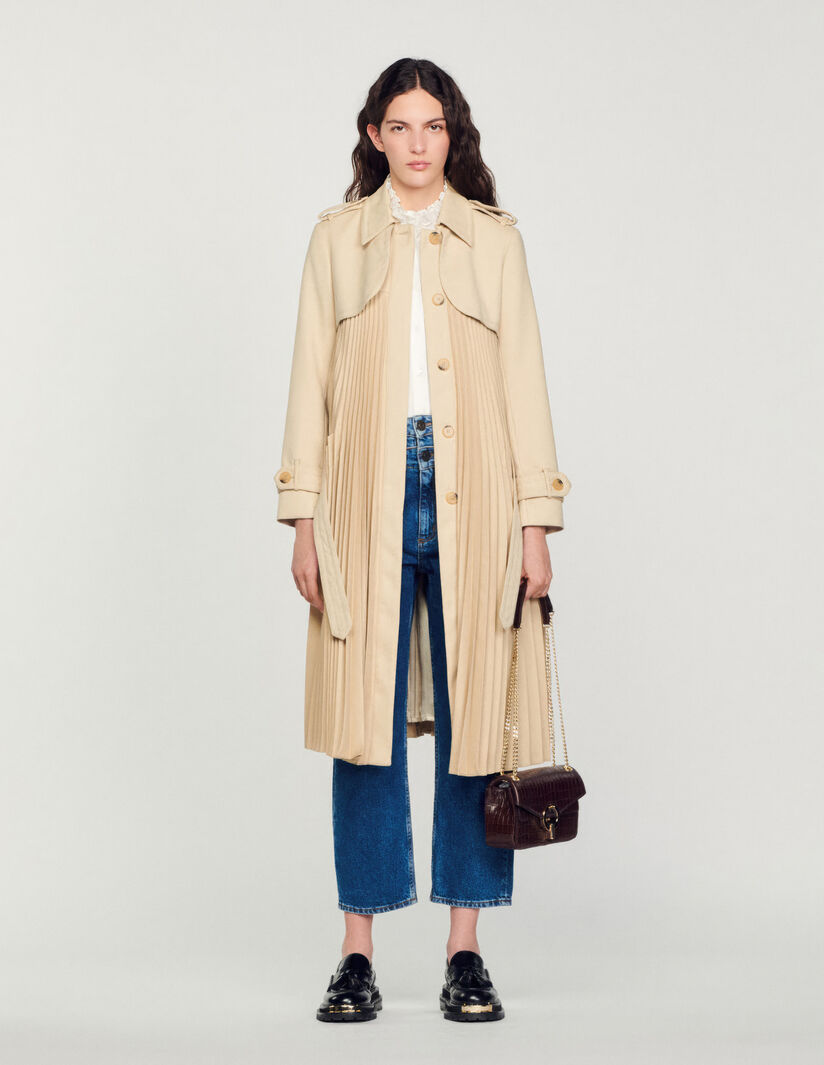 Sandro Pleated trench coat with belt