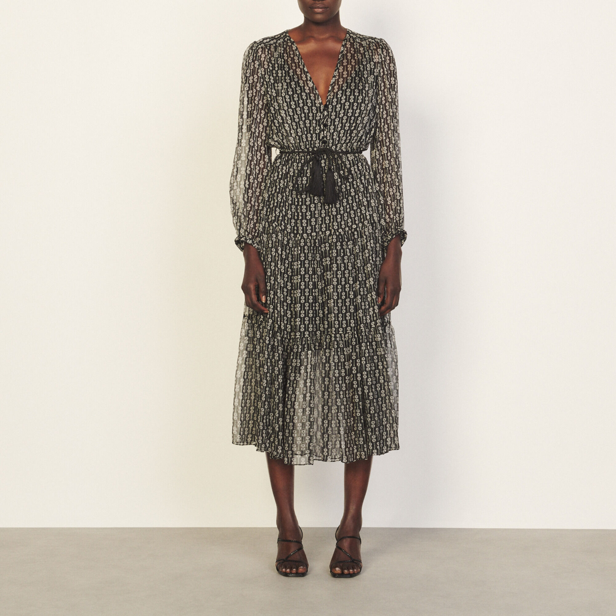 Long printed silk dress