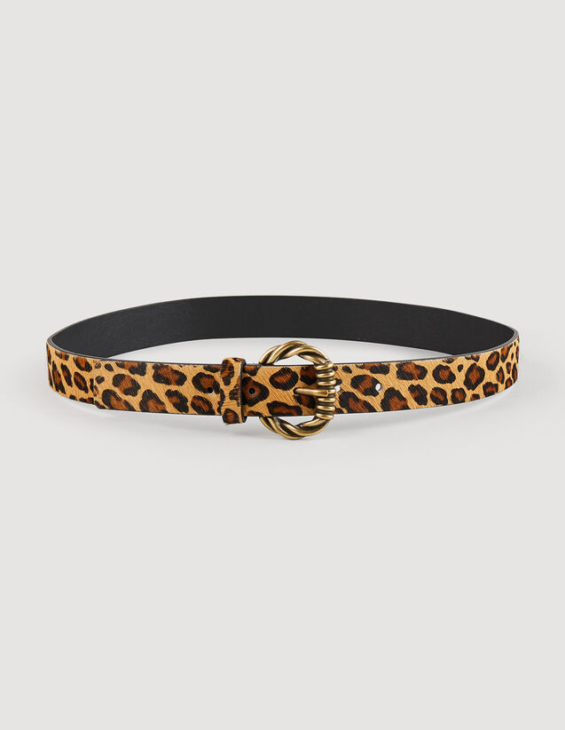 Leopard Wide leather leopard print belt - Belts | Sandro Paris
