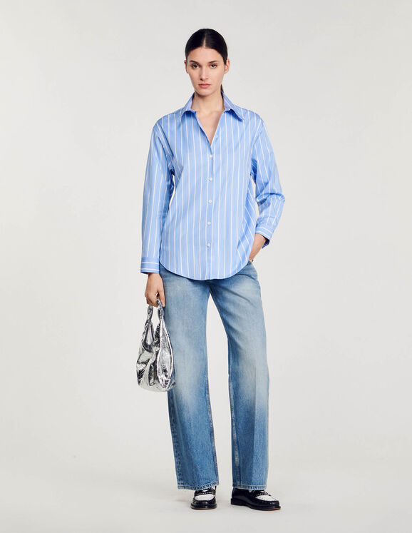 Stripy shirt with open lace back Blu / White US_Womens