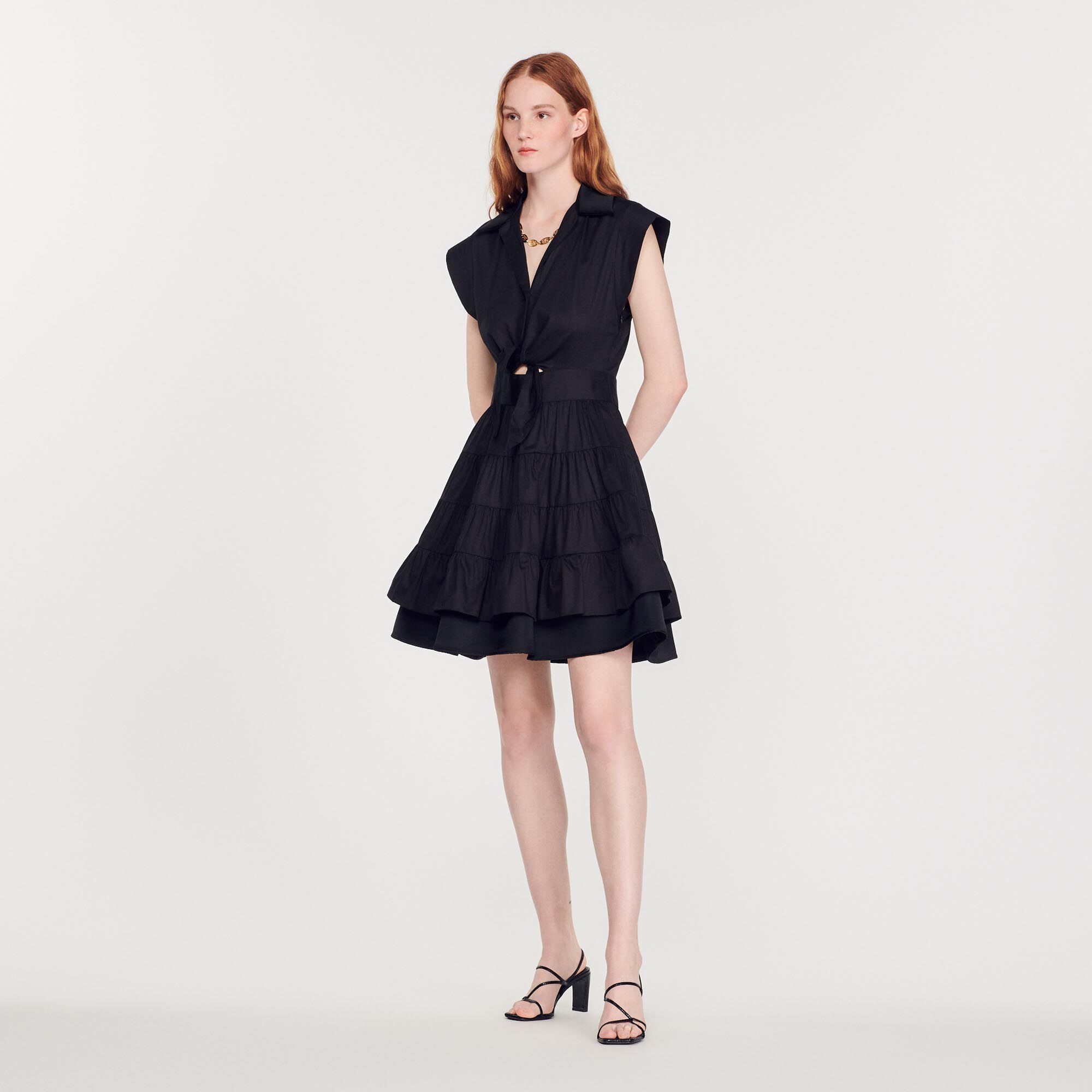 Sandro black ruffle dress cheap