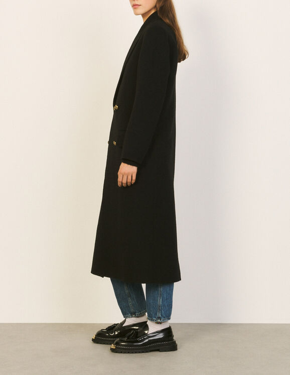 Long Wool Coat Coats Sandro Paris Long Wool Coat Coats Sandro Paris, Sandro Double Sided Black Wool Trench Coat