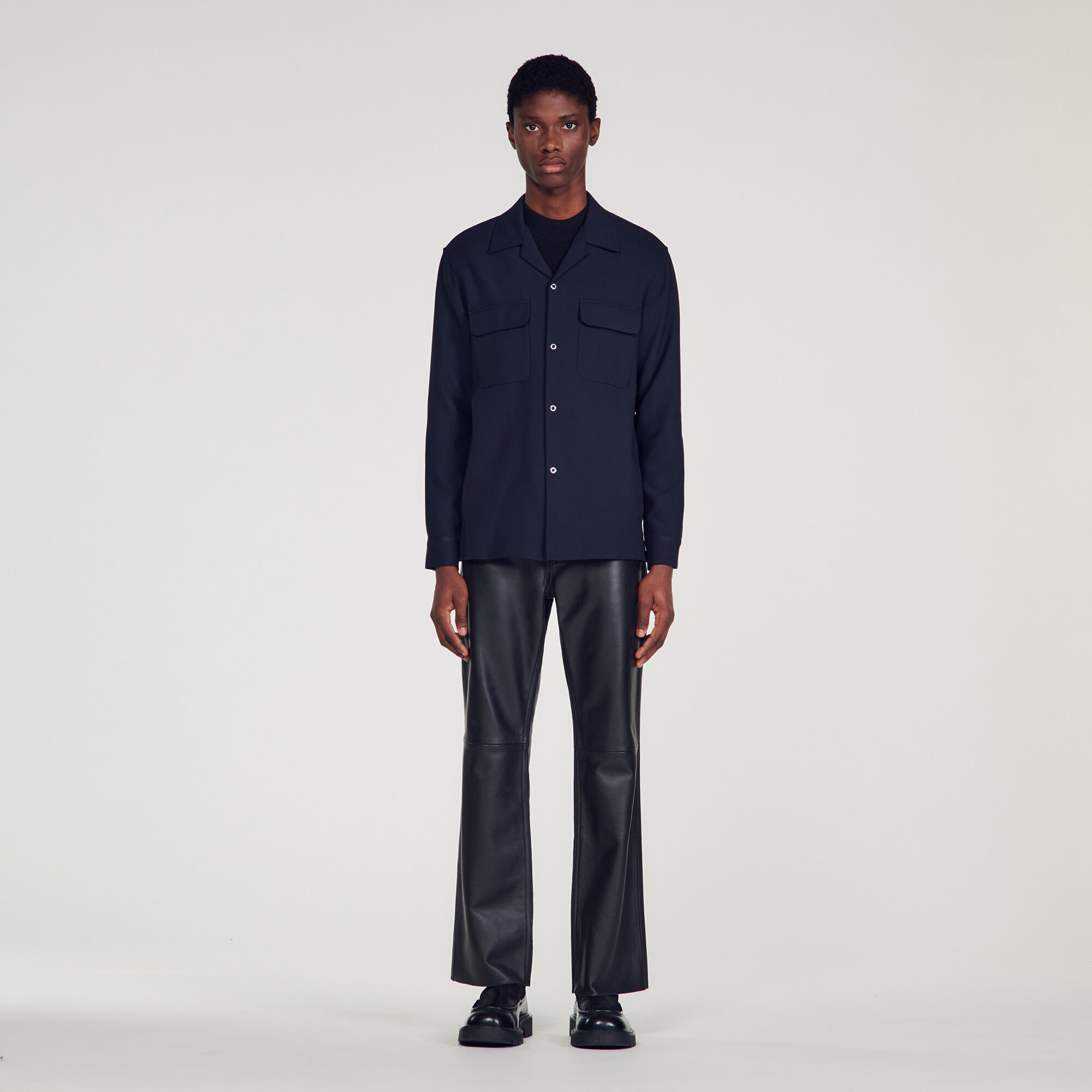 Navy blue oversized shirt hot sale