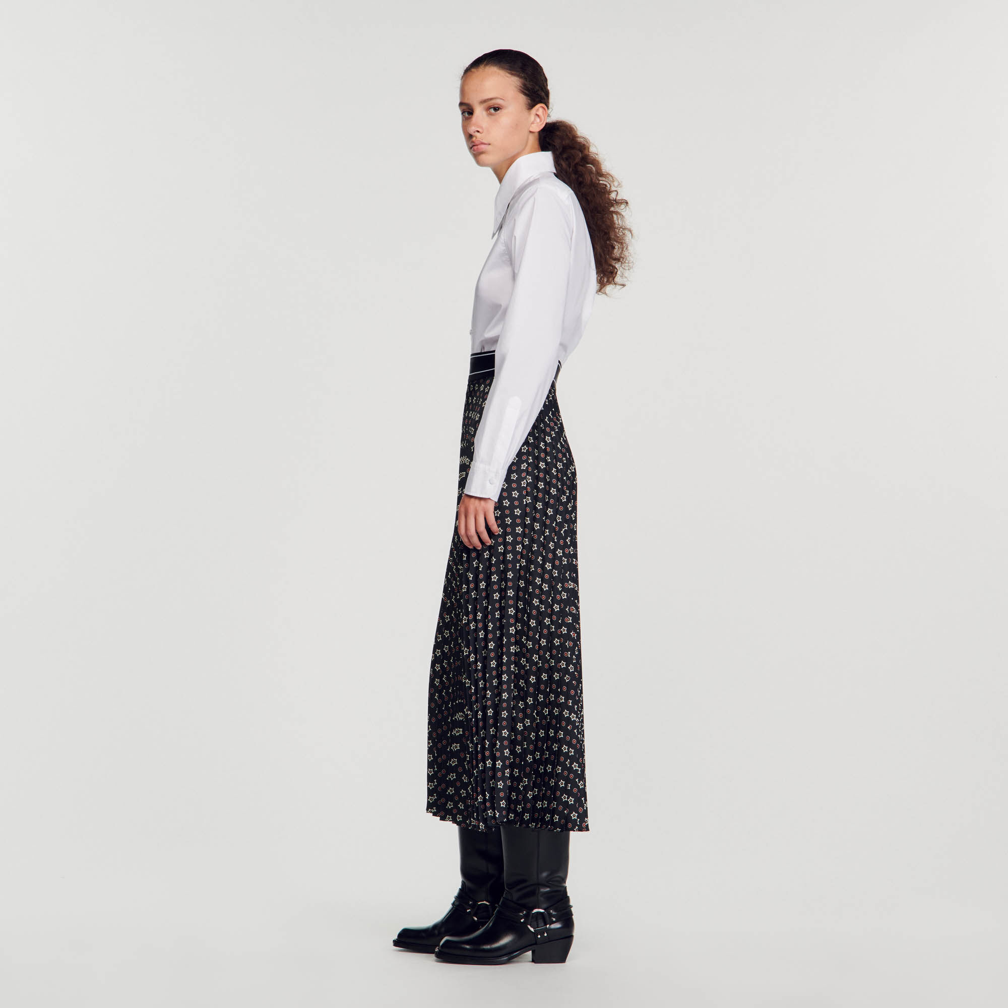 Sandro plaid pleated midi skirt online