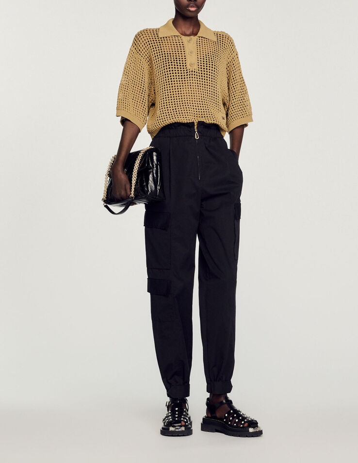 Sandro Cropped mesh knit sweater. 1